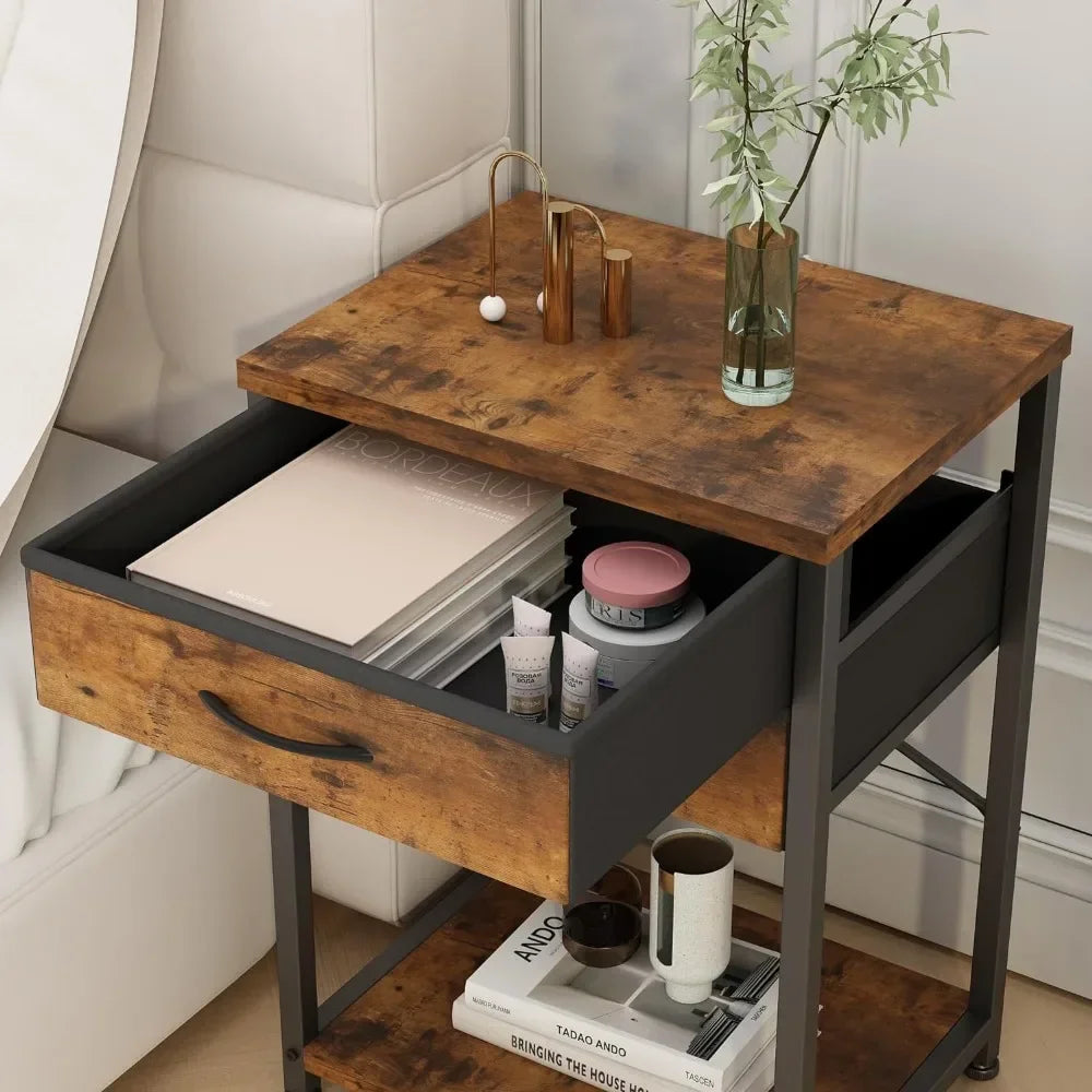 VERSATILE Nightstand Side Table with Storage Drawer Open Shelf