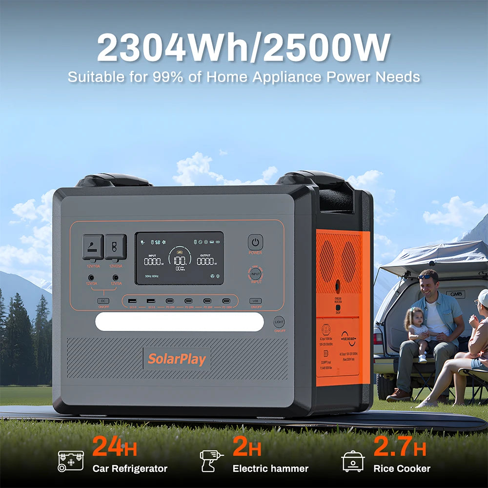 SOLARPLAY Portable Power Station 2500W/2300Wh Solar Generator with 4 AC Outlets (4800W Peak)