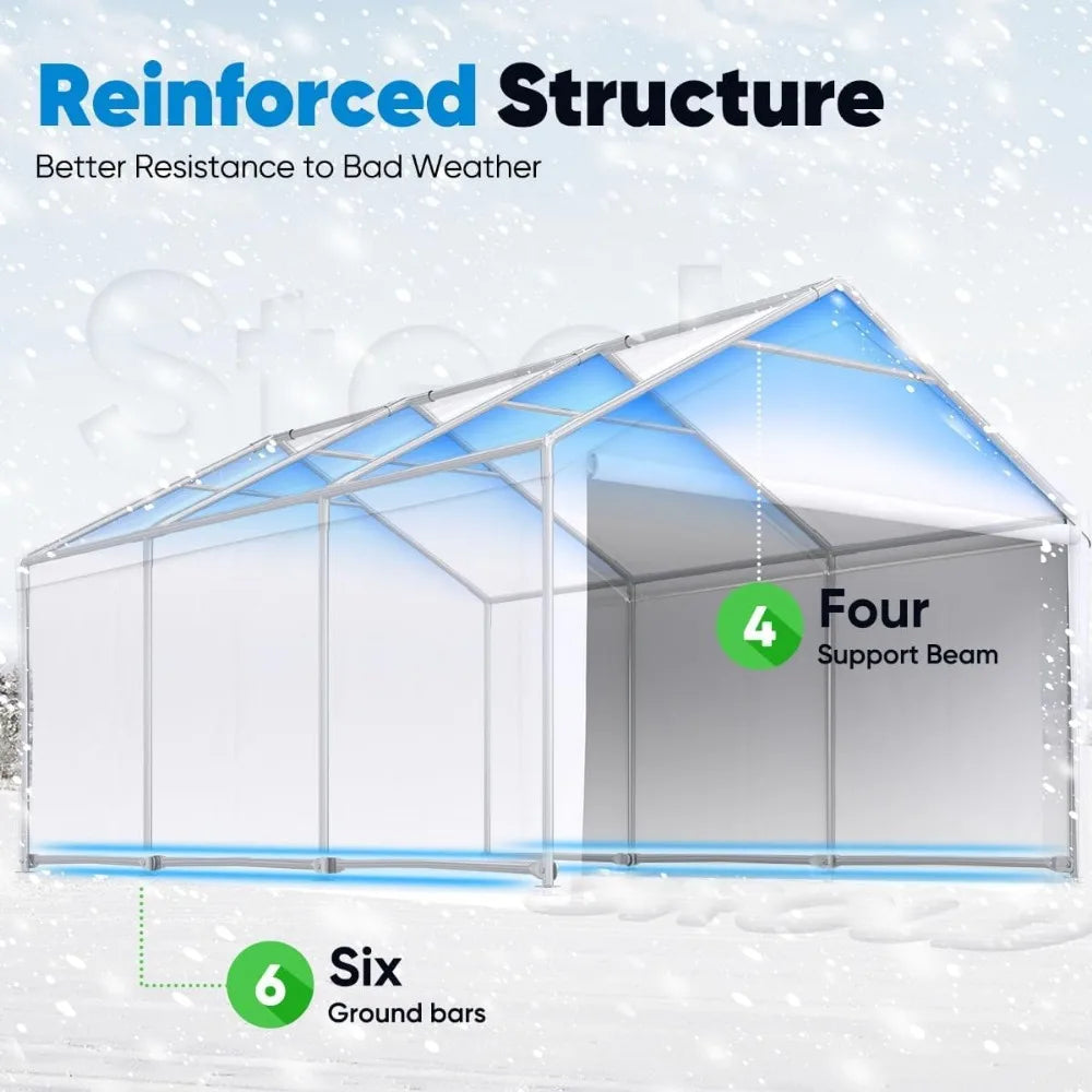 13'X20' Heavy Duty Carport with Removable Sidewalls Reinforced Car Canopy Garage Outdoor Boat Shelter - White