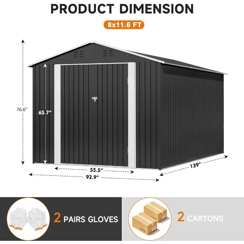 8 x 12 FT Outdoor Storage Shed, Metal Garden Shed with with Updated Frame Structure, Tool Sheds