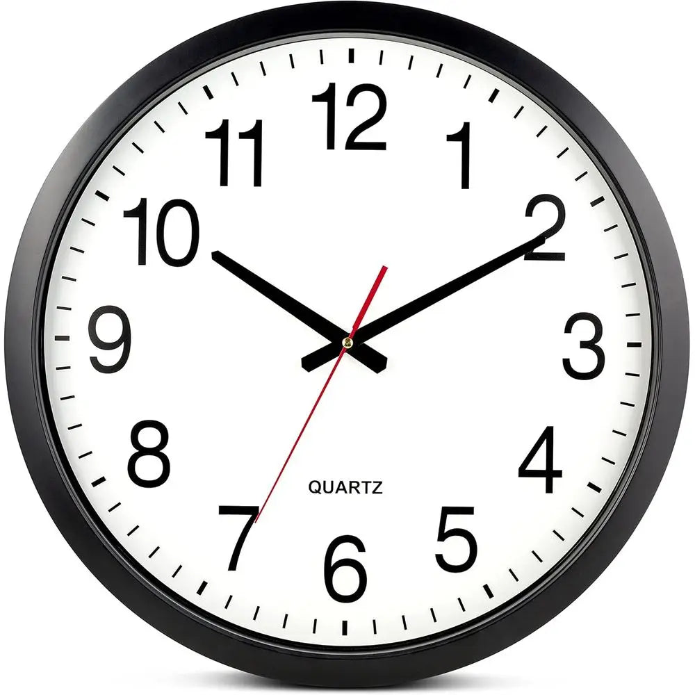 Black Wall Clock Silent Non Ticking - XL 18 Inch Quality Quartz Battery Operated Round Easy to Read