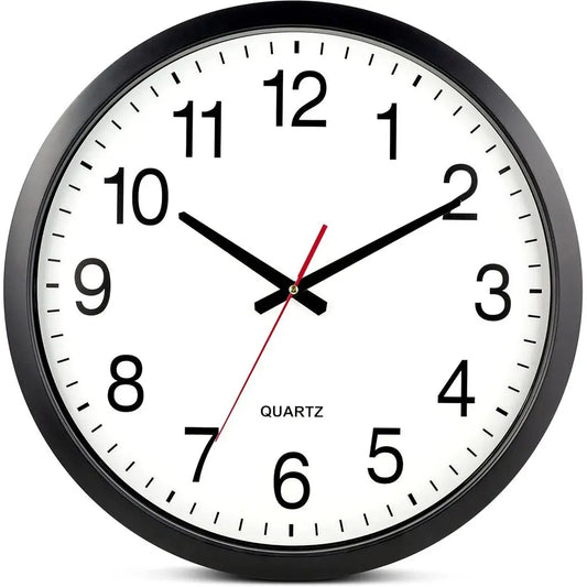 Black Wall Clock Silent Non Ticking - XL 18 Inch Quality Quartz Battery Operated Round Easy to Read