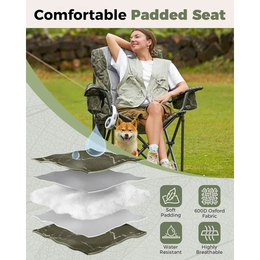 KING CAMP Oversized Folding Chair Heavy Duty 450 LBS w/Lumbar Padded Seat Cup Holder/Cooler Bag