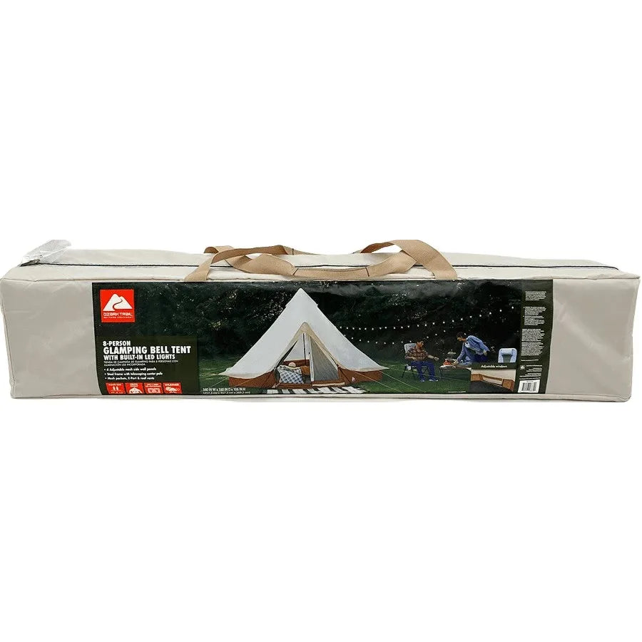 Ozark Trail 15' x 15' 8-Person Glamping Bell Tent with String Lights, 22.57 lbs -YURT