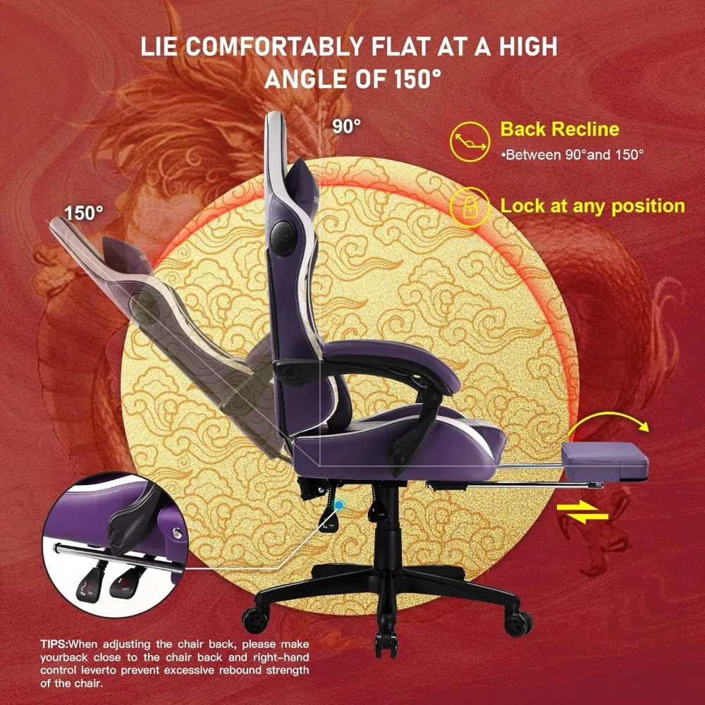 Gaming Chair with Bluetooth Speakers and Footrest, Dragon Series Video Game Chair