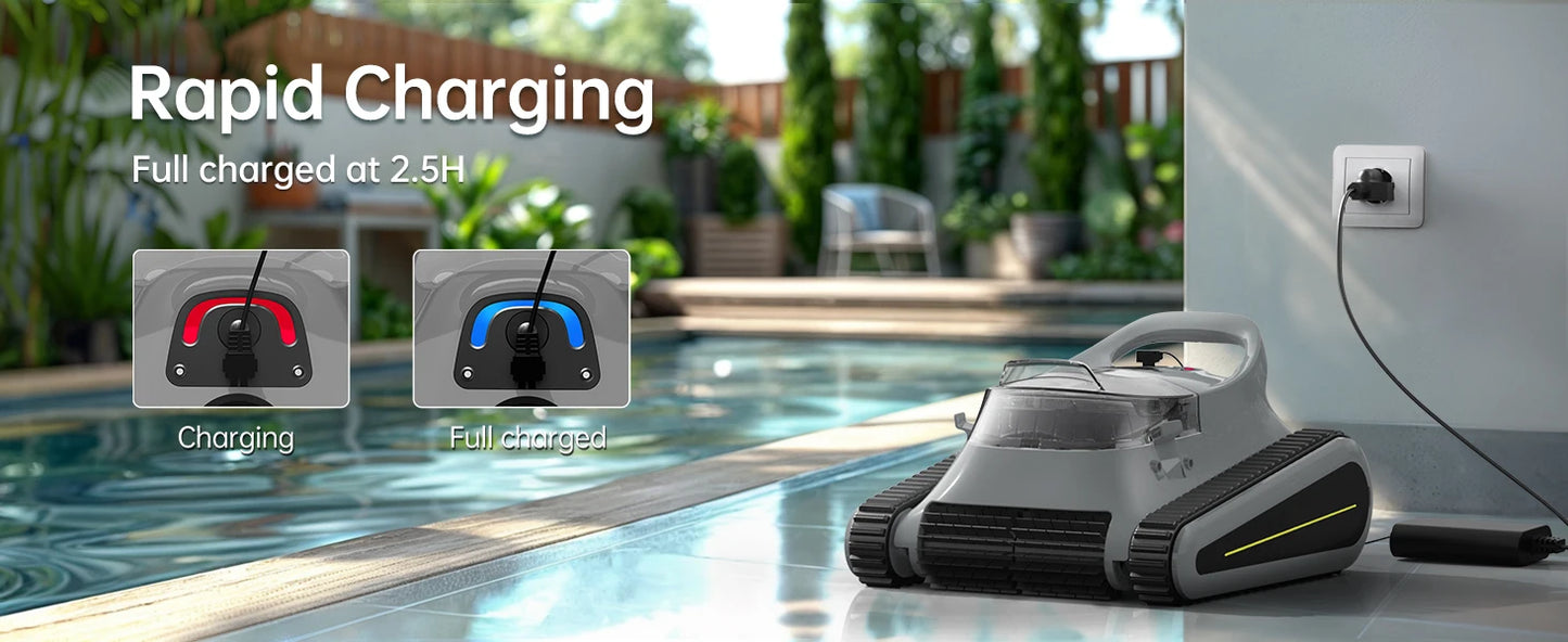 Pool Vacuum Cordless Pool Cleaners/In or Above Ground Pool/Wall Floor Waterline 180W Powerful