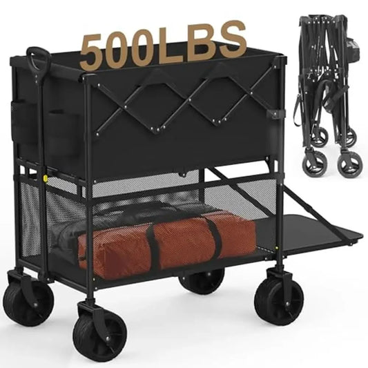 Folding Double Decker Wagon 47" Long Extender Cart 500lbs Heavy Duty