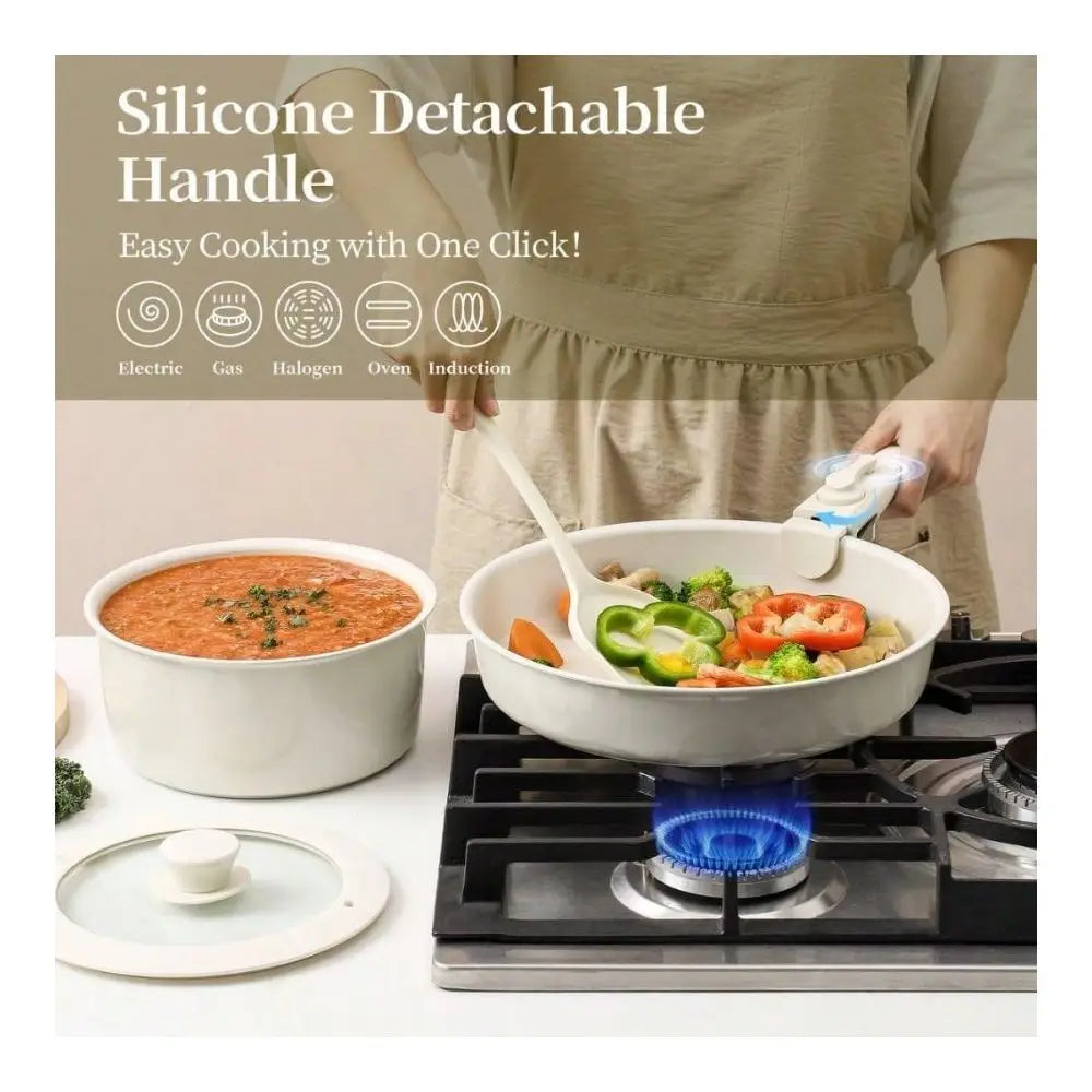 And Pans Sets Non Stick 6PCS Ceramic Cookware Sets Nonstick Detachable Handle Induction