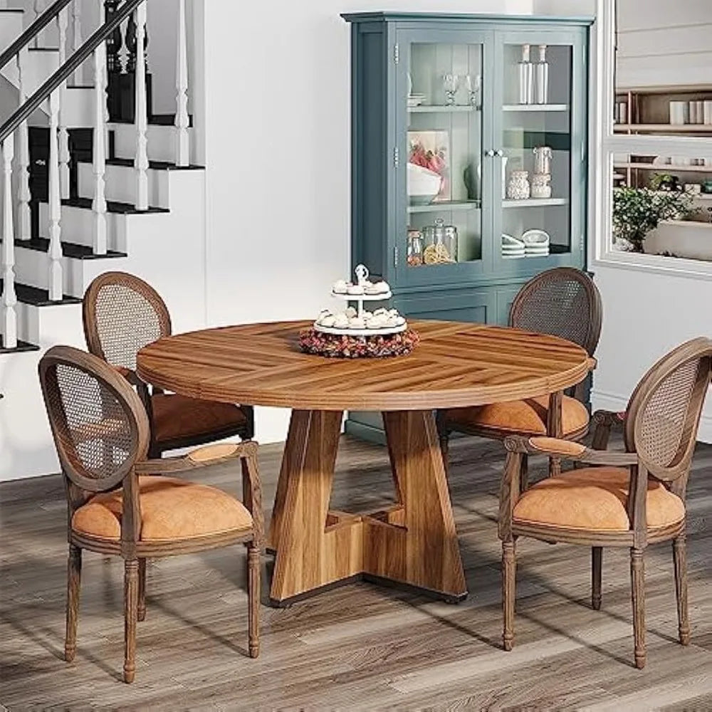 Round Dining Table for 4, 47 Inch Farmhouse Kitchen Table (Chairs Not Included)