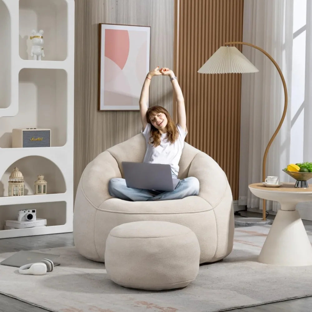 Bean Bag Chair with Ottoman, Comfy Bean Bag Sofa Chair,  Lazy Sofa, Modern Accent Bean Bag Chairs