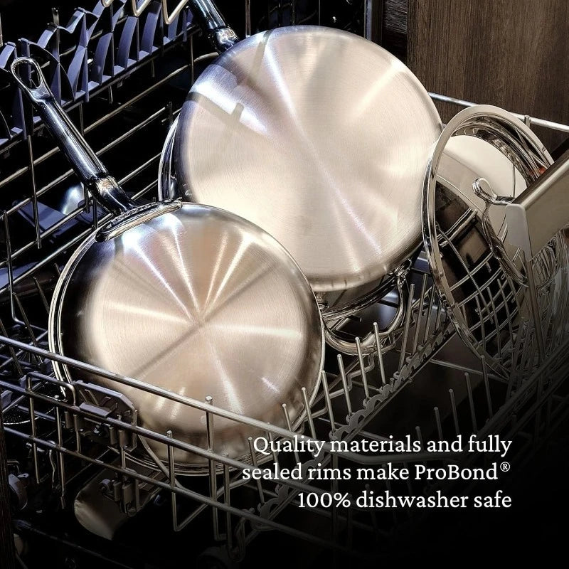 Professional Clad Stainless Steel All-In-One Pan, 5 Quart, with Helper Handle, Induction Compatible