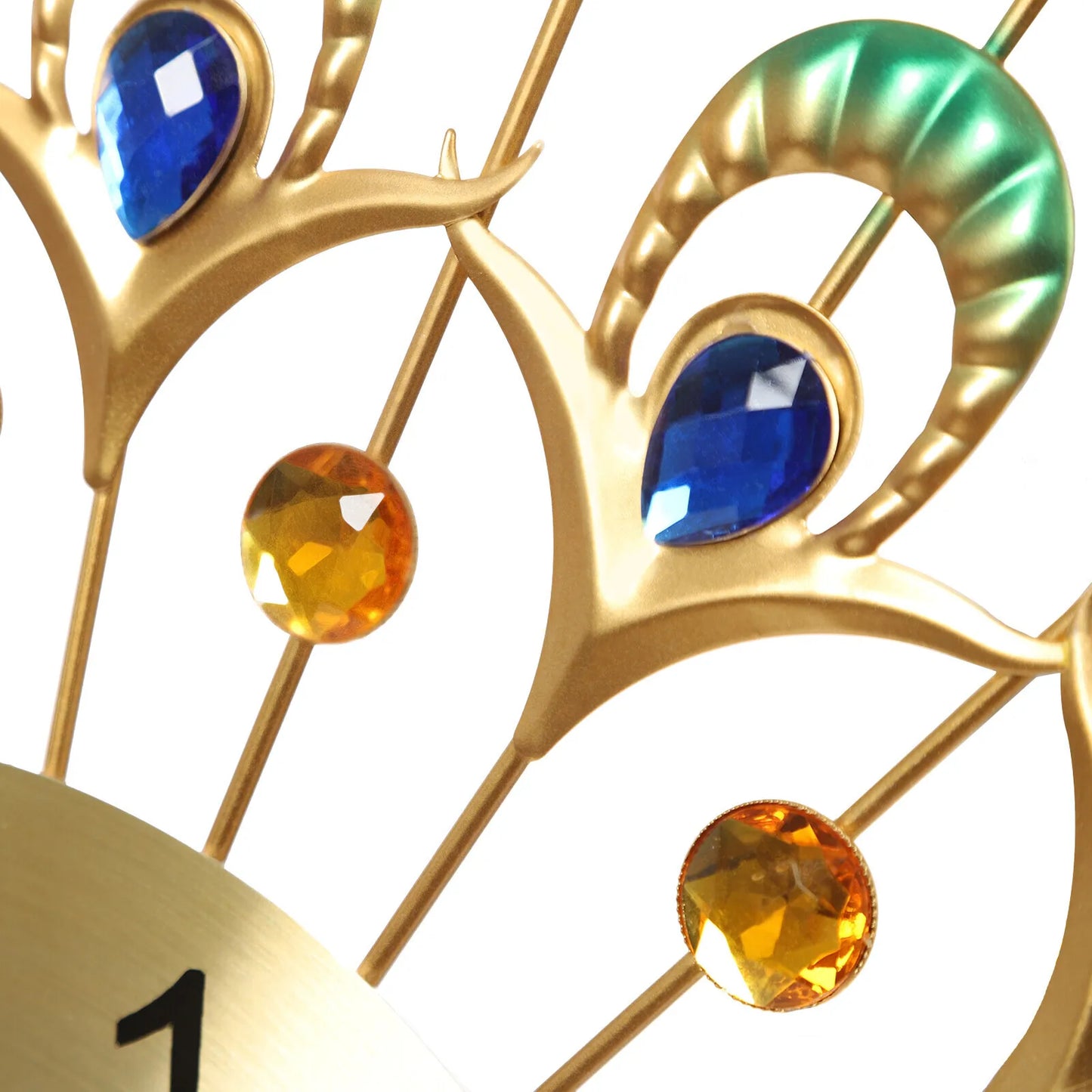 Peacock Feather Wall Clock 24" Gold, Silent Quartz Movement Large Clock, Modern Artistic Wall Decor