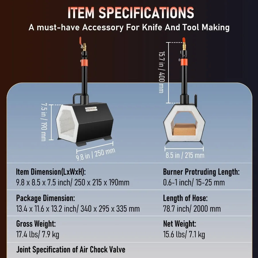 Propane Forge Portable Single Burner Tool and Knife Making Large Capacity Blacksmith Farrier Forges