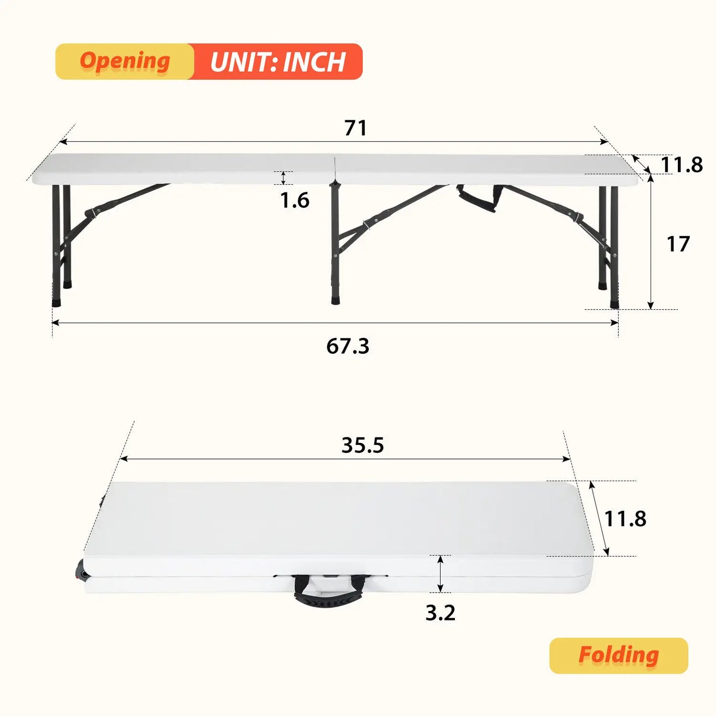 US  6FT Folding Portable Plastic In/Outdoor Camping Picnic Party Dining Bench 1 or 2 each Per Pack