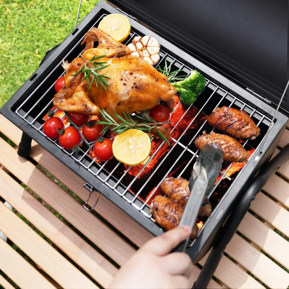 DNKMOR Portable Charcoal Grill, Tabletop Barbecue-Smoker, Small BBQ Grill