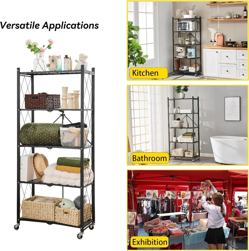 BRIAN & DANY Metal Storage Shelves - 4 Tier Shelving Unit, Folding Display Shelf Racks No Assembly