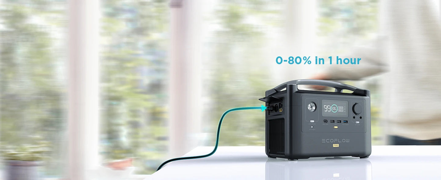ECOFLOW RIVER Pro Portable Power Station 720Wh, Power Multiple Devices, Recharge 0-80% Within 1 Hour