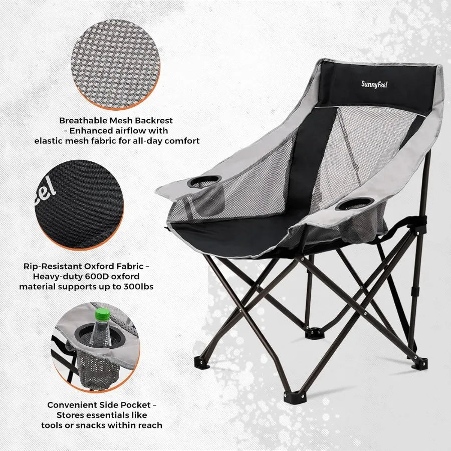 2 Pack Lightweight Oversized Camping Chairs Portable Folding Chair w/Side Pockets Cup Hold