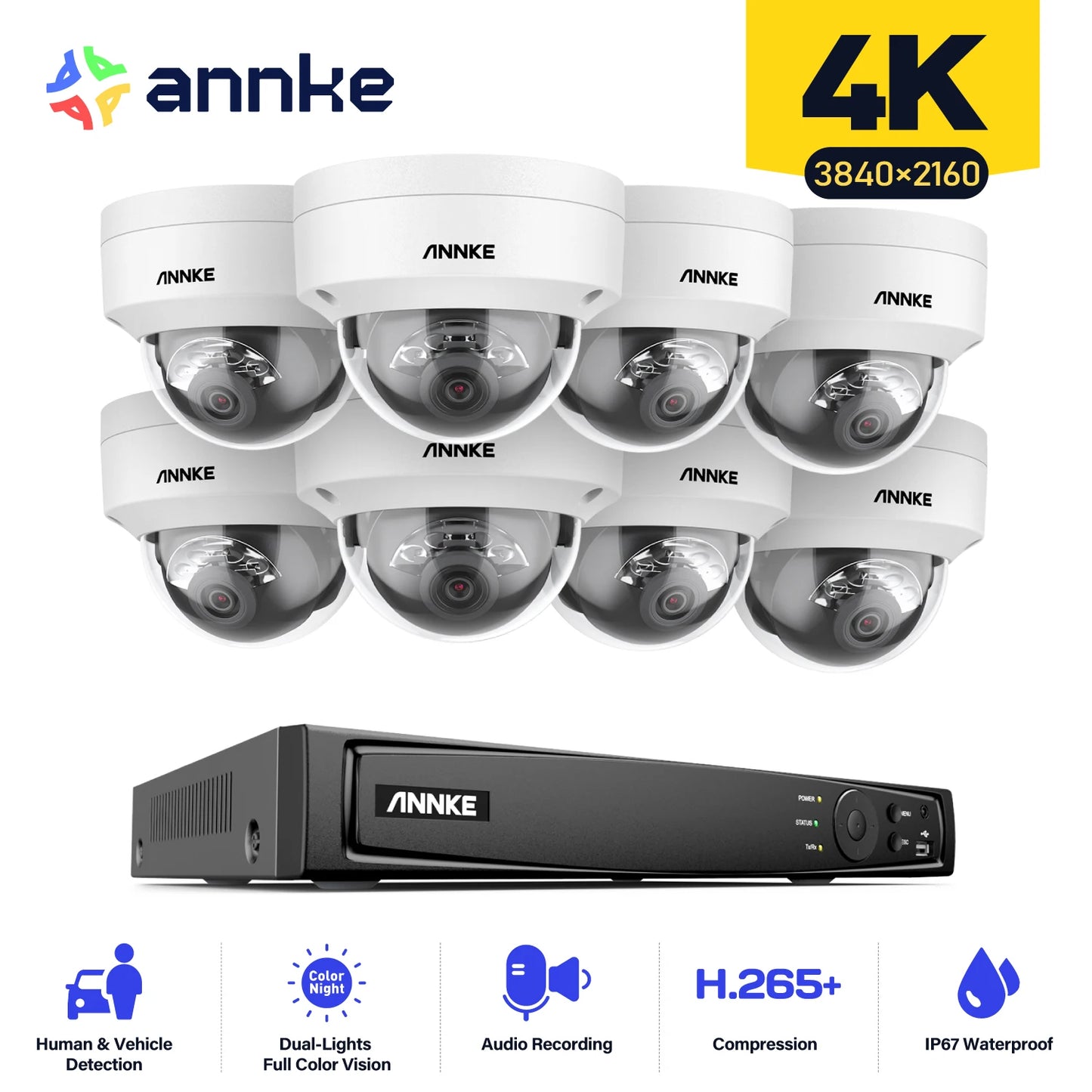 ANNKE 8CH 4K IP Camera Security System 265+ 8MP Poe Camera Two Way Audio Video Surveillance CCTV