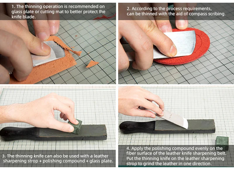 WUTA Design Professional Leather Thinning Knife Skiving, Round/Flat/Slanted Blade,Right/Left Handed