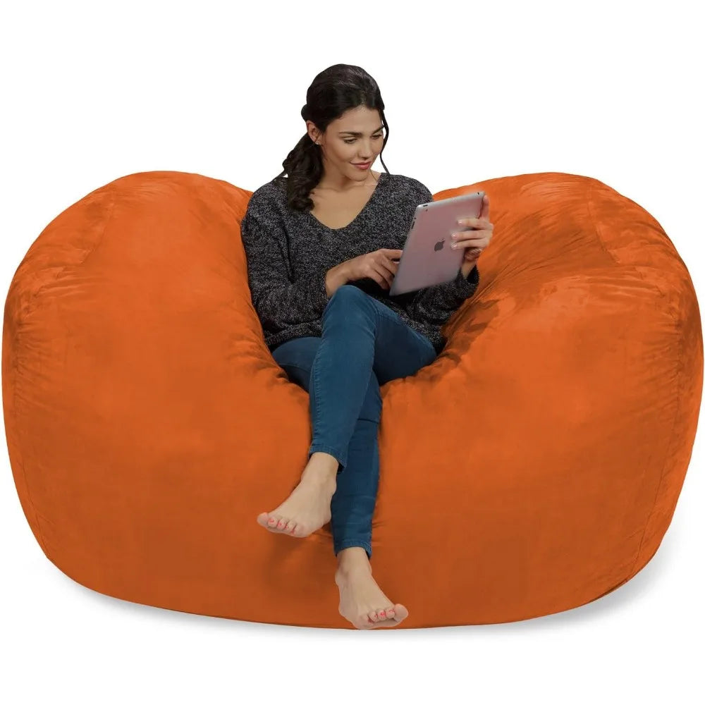 Chill Sack Bean Bag Chair/6' Memory Foam Furniture Bag & Large Lounger Soft Microfiber Cover/Orange