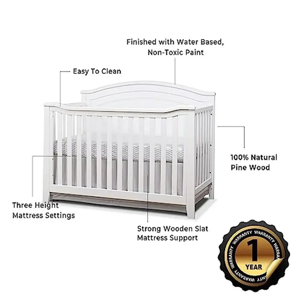 Berkley Round Top Crib Classic 4-in-1 Convertible Wooden Baby Bed Non-Toxic Finish Durable Wood