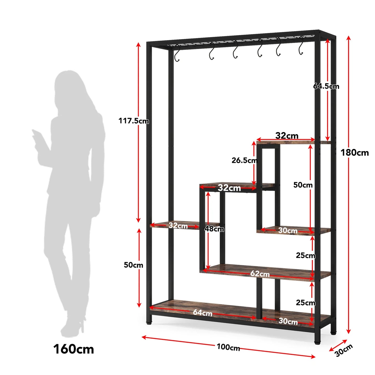 Tribesigns 5 Tiers Tall Indoor Plant Stand 70.9" Large Metal Plant Shelf+10 PC S Hanging Hooks