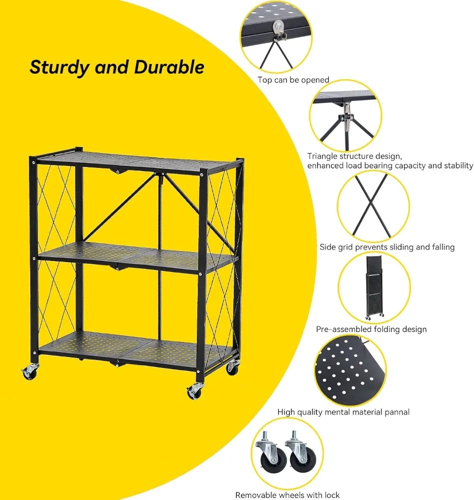 BRIAN & DANY Metal Storage Shelves - 4 Tier Shelving Unit, Folding Display Shelf Racks No Assembly