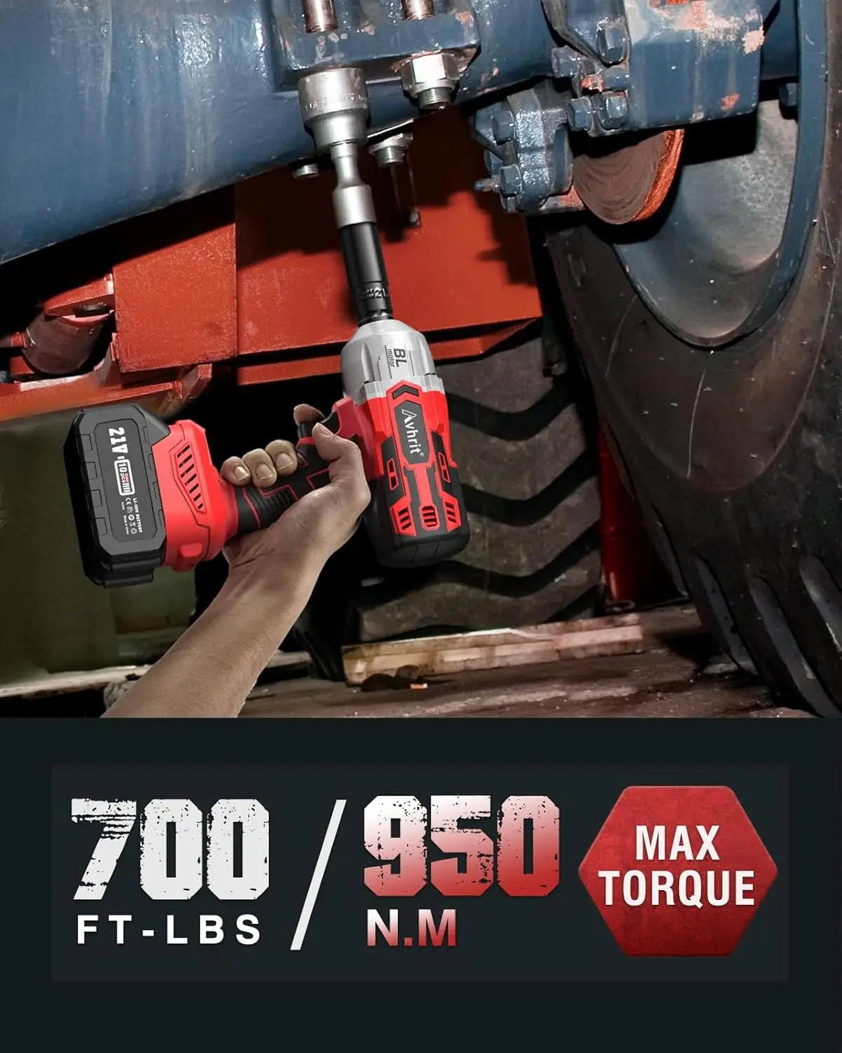 Avhrit Cordless Impact Wrench 1/2, High Torque 700Ft-lbs(950N.m)/2X 4000mAh Battery Fast Charger