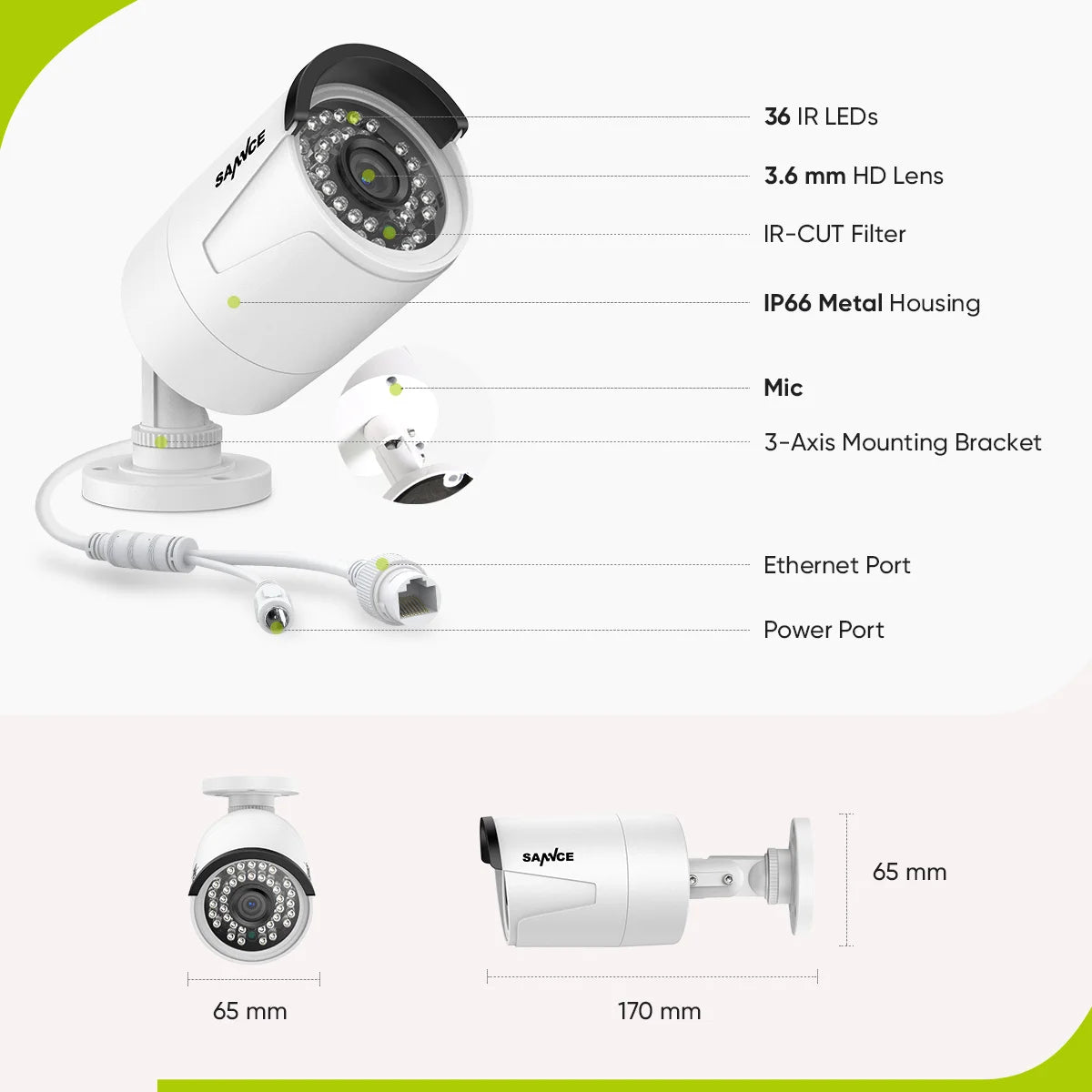 SANNCE 3MP POE Security  H.265+ Video NVR Recorder Smart IR Protection Cameras mic Night Vision