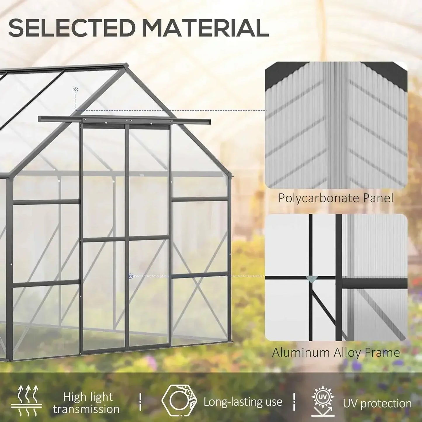 20' X 8' Aluminum Greenhouse Polycarbonate Walk-in Greenhouse/Roof Vent 244.1"L x 96.5"W x 82.7"H