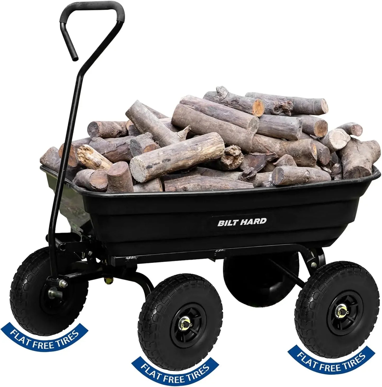 Poly Garden Dump Cart 600 lbs with No Flat Tires, Quick Release, 4 Cu Ft Dump Wagon Heavy Duty