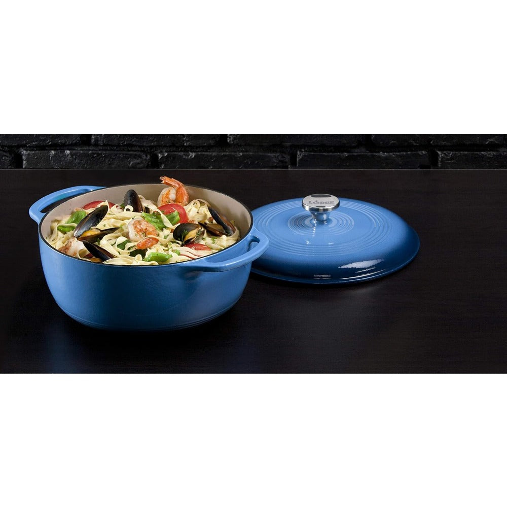 Lodge 6 Quart Enameled Cast Iron Dutch Oven with Lid – Dual Handles – Oven Safe up to 500° F BLUE