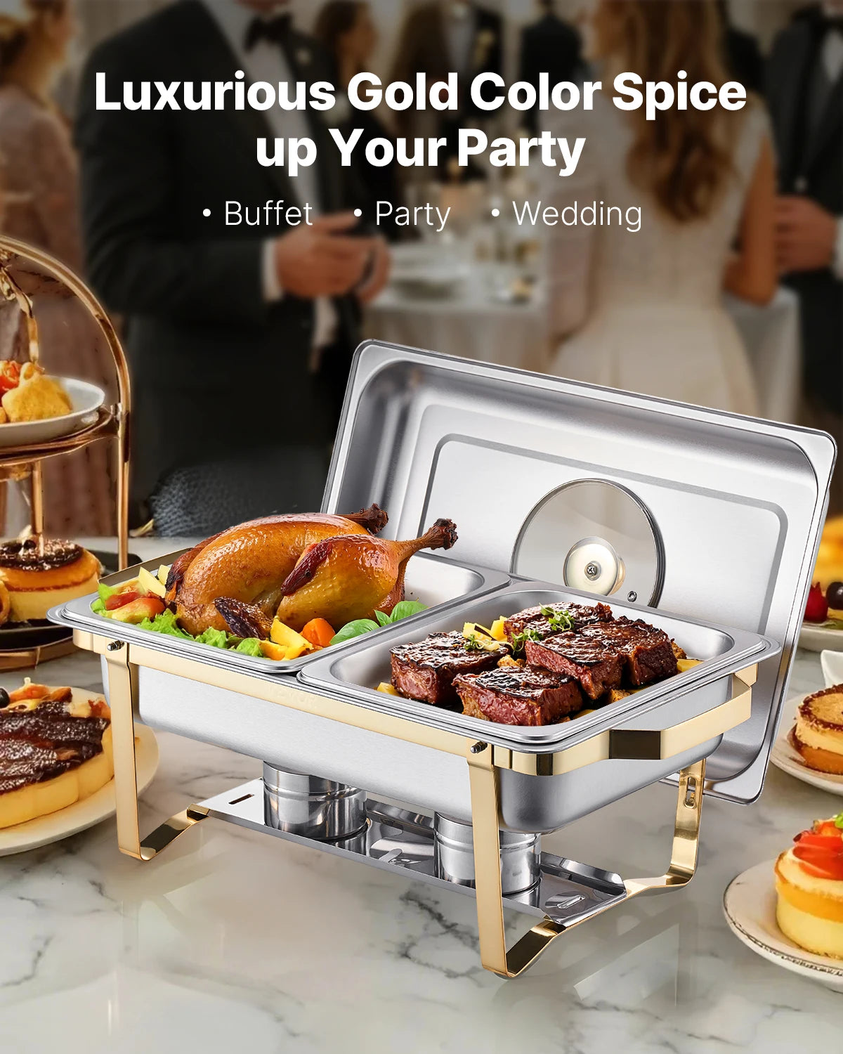 SucceBuy 2/4 Pack Chafing Dish Buffet Set Stainless Steel Chafer with Half Size Pans Rectangle