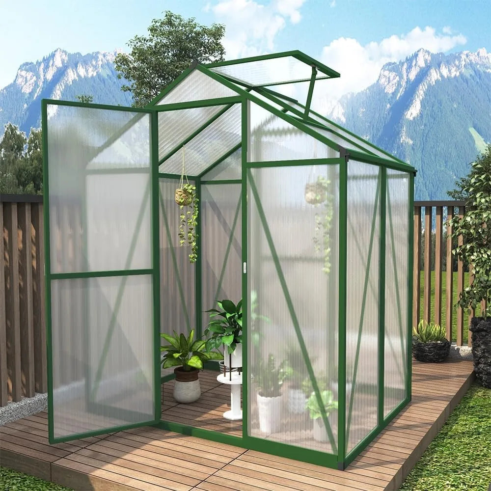 6*4.2*7.2FT Greenhouse for Outdoors, Polycarbonate Greenhouse/Wind Protection and Roof Vent