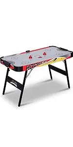 58in Folding Air Hockey Table, LED Hockey Game, Hockey Table Gaming Set w/2 Pucks, 2 Pushers