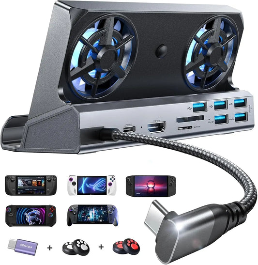 10-in-1 Gaming Dock with Dual Fans, 4K HDMI, 100W Charging for Steam Deck OLED & ROG Ally X