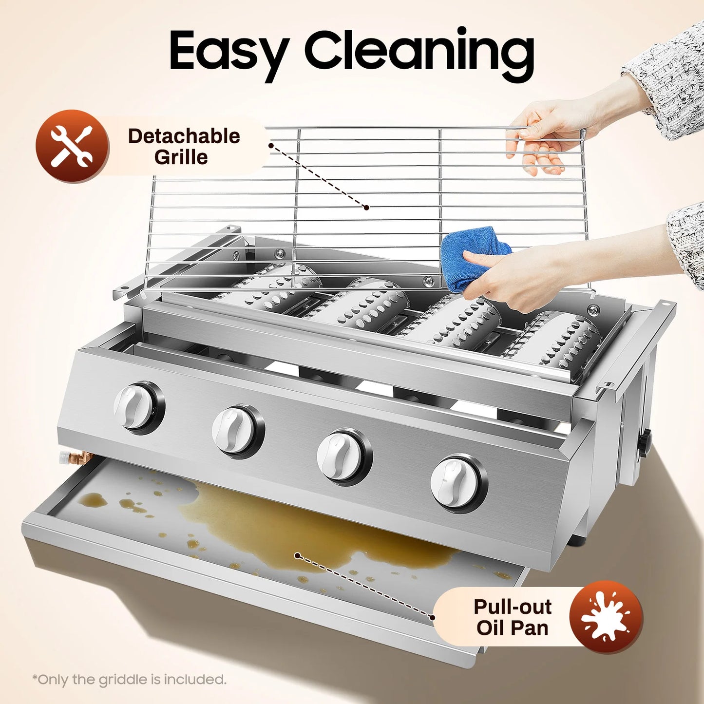 4 Burners BBQ Propane Gas Grill Stainless Steel Smokeless Barbecue Grill Portable BBQ Grill Removable