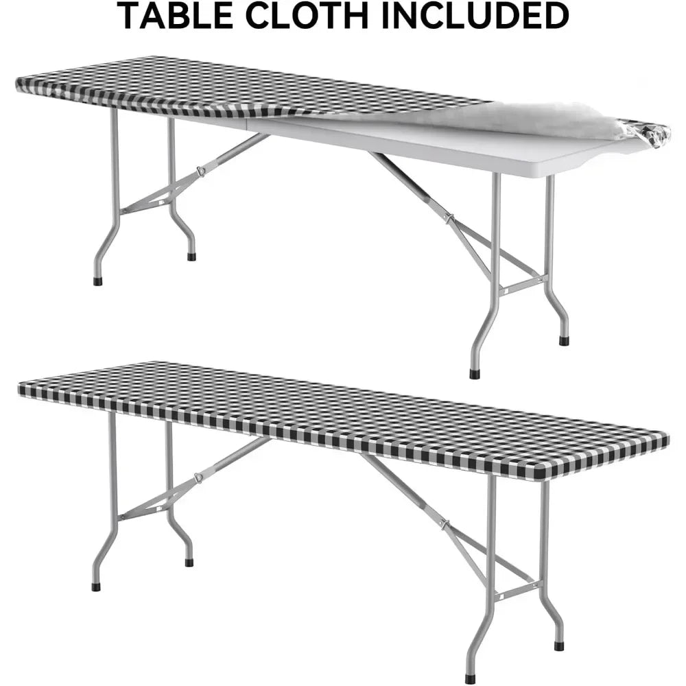 8ft foldable/foldable table with metal stand and durable and portable for meals, picnics