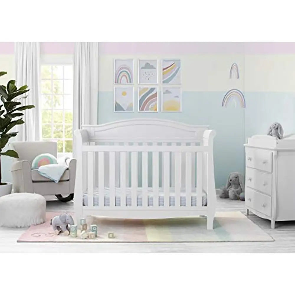 Convertible 4-in-1 Baby Crib Bianca White Toddler Daybed Full Rails Solid Pine Wood JPMA Certified