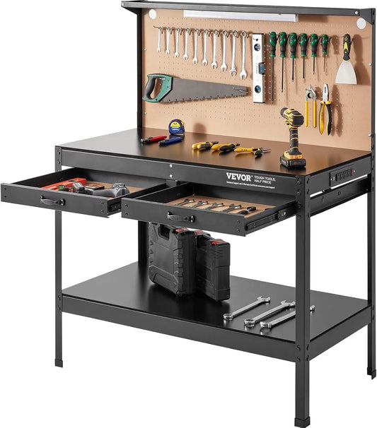 Workbench, A3 Steel Workbenches for Garage max 1500W, Heavy Duty Work Bench w/220 lbs Load Capacity