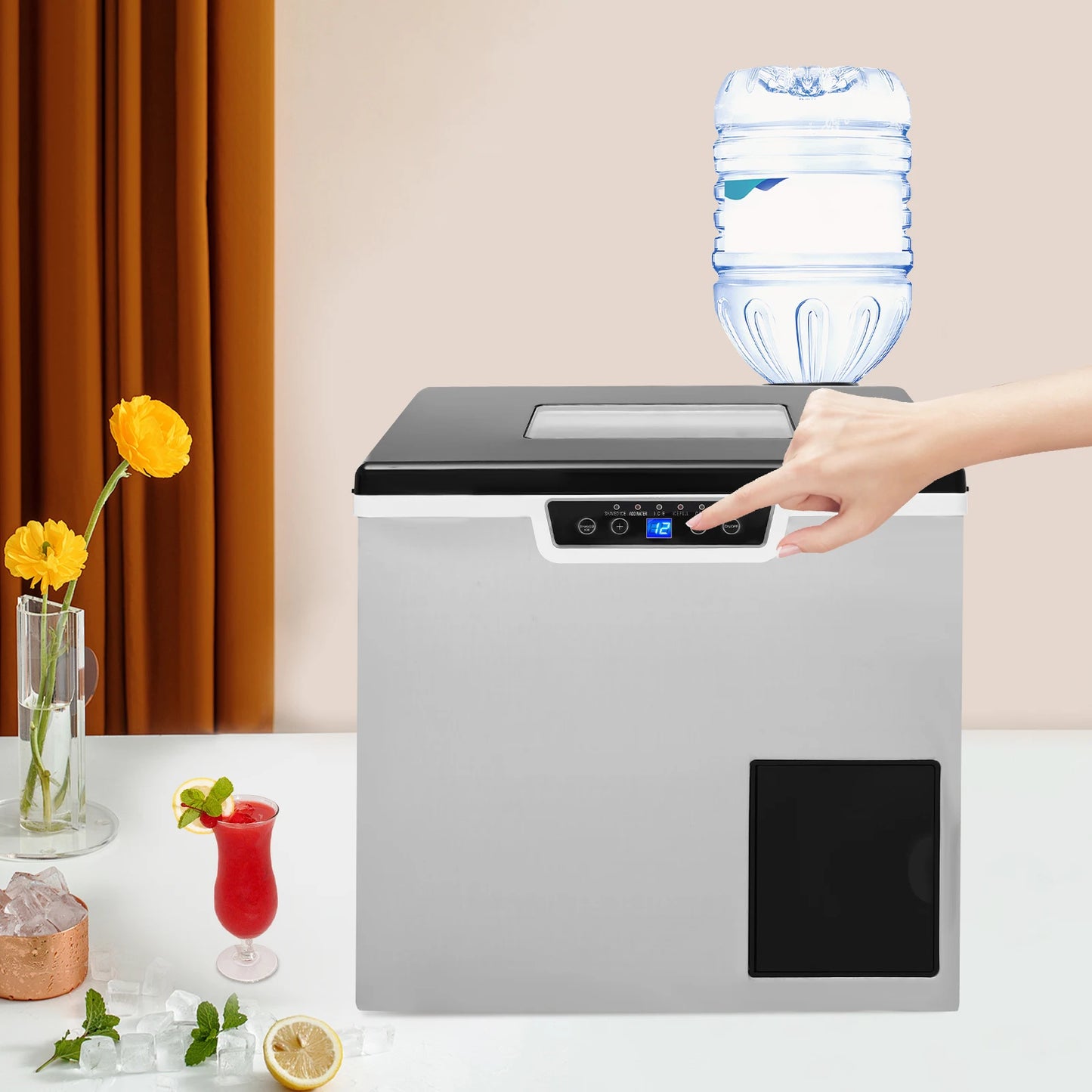 2-in-1 Ice Maker Crushed and Cube with Auto-Clean 12-22min 32 Cubes 150-180W Full Alarm LCD