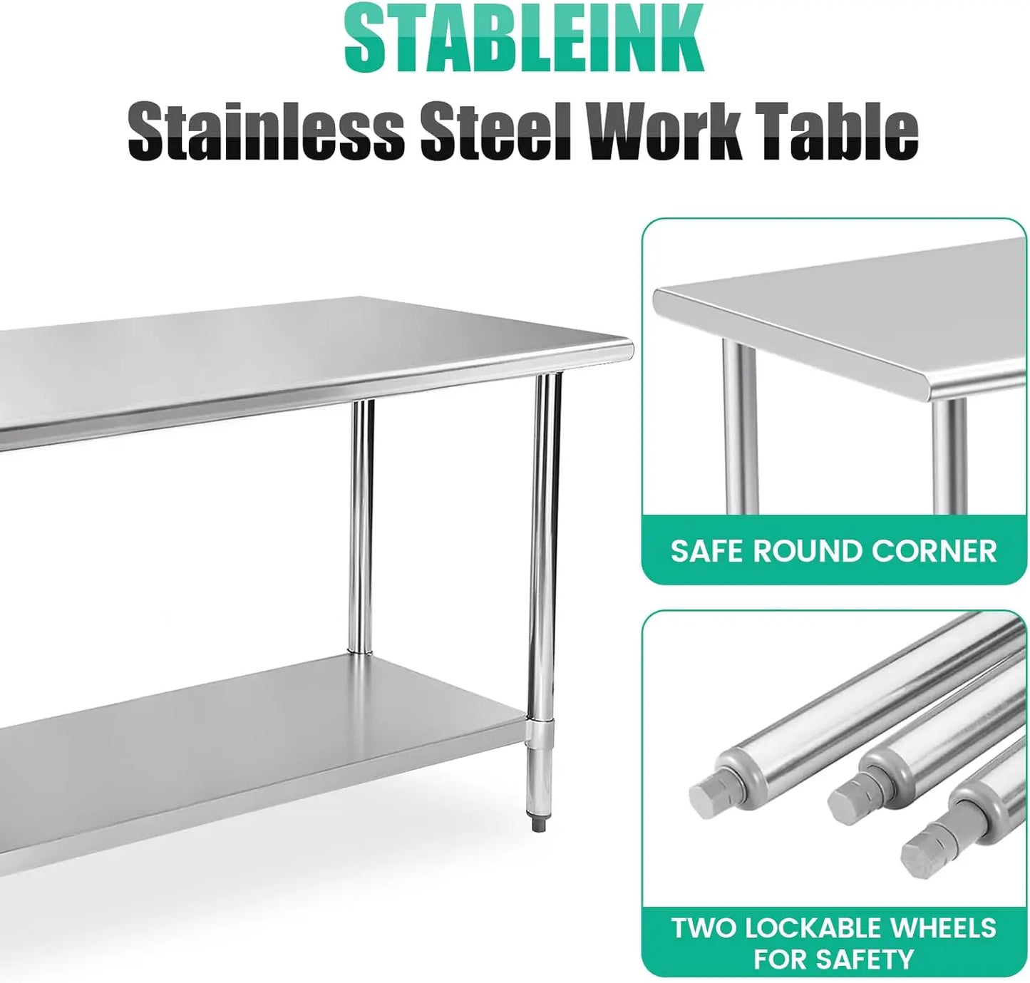 NSF Stainless Steel Table, 30 x 60 Inches Metal Prep & Work Table with Adjustable Undershelf