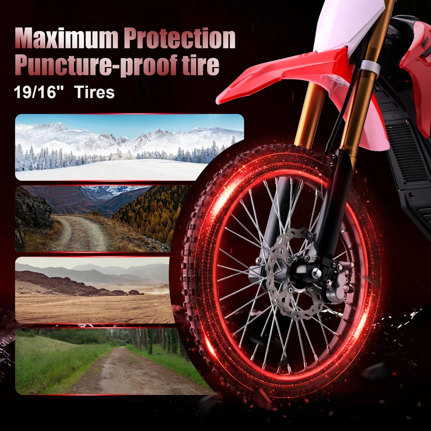 KOOZ HP131E-L 72V 8000W Pro Electric Dirt Bike 3 Speed Electric Motorcycle- 56 MPH w/19"/16" Tires.