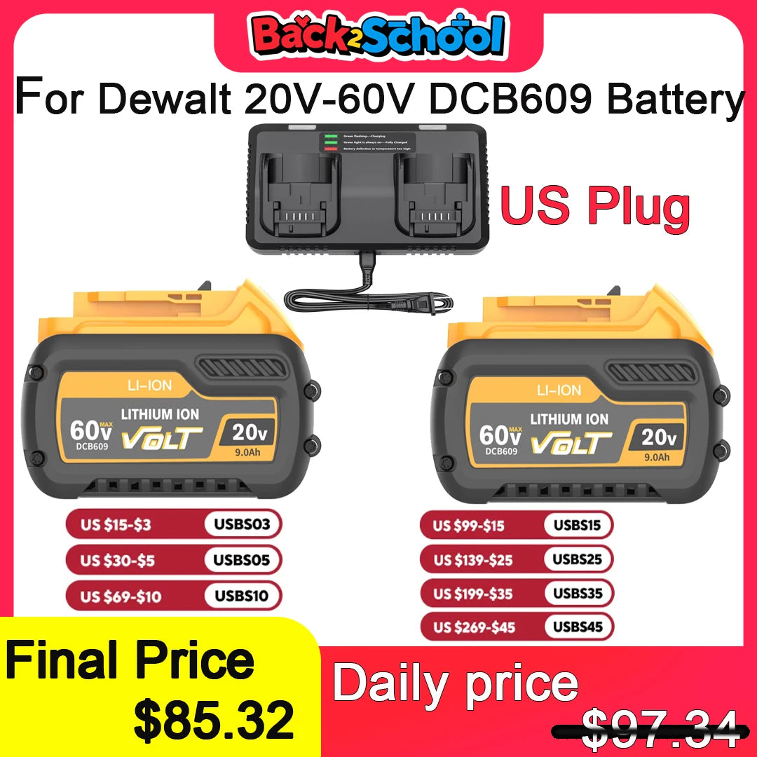 For Dewalt DCB609 20v 60v Max Flexvolt 9ah Lithium-ion Battery 21700/Dewalt DCB606 DCB200 DCB182