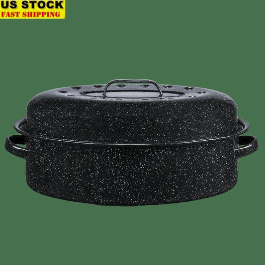18 Inch Nonstick Covered Oval Roaster Heavy Duty Dishwasher Safe Even Heat Distribution 15lb Capacity