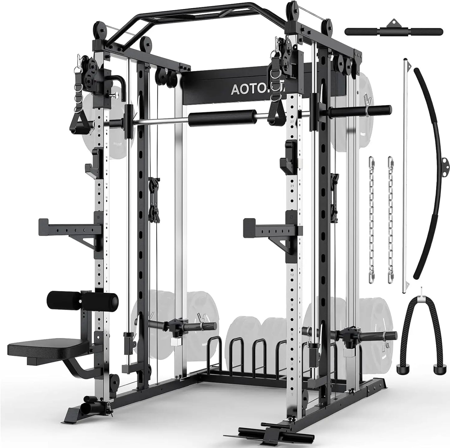 Smith Machine Home Gym Strength Training Height Adjustable Squat Rack with Smith Bar