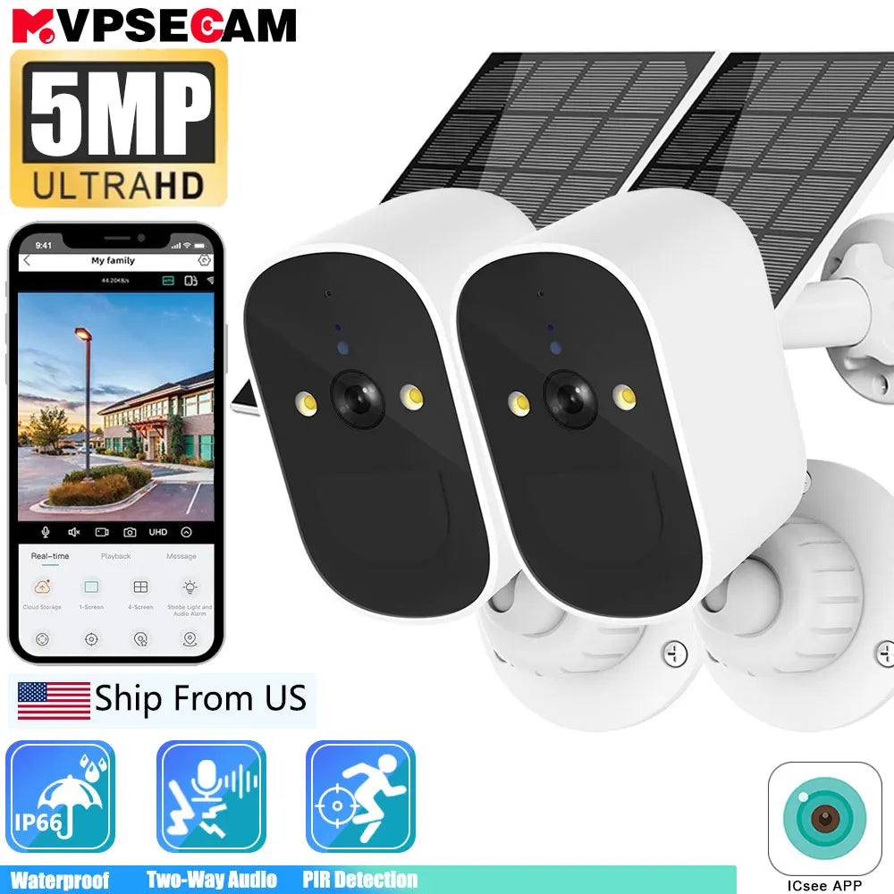 5MP HD Surveillance Solar Camera Wireless WiFi Security Battery Powered IP Camera Rechargeable ICsee