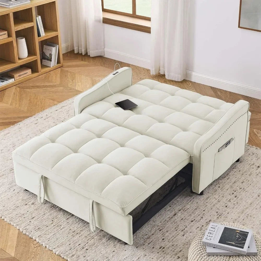 3 in 1 Sleeper Sofa Couch Bed w/USB & Type C Port, 52" Small Modern Loveseat Sofa w/Pull Out Bed