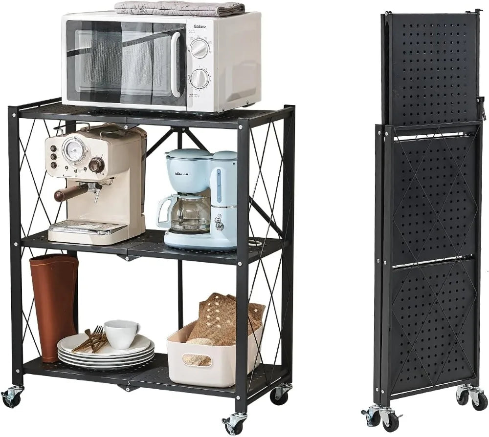 BRIAN & DANY Metal Storage Shelves - 4 Tier Shelving Unit, Folding Display Shelf Racks No Assembly